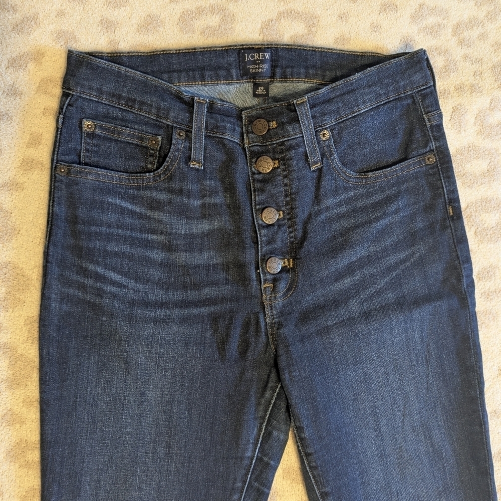 J. Crew High Rise Skinny Jeans Dark Wash Button Fly Stretch Size 28 - Picture 2 of 9